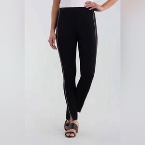 Lisette Montreal Black Slim Pants Silver Chain Trim Side Slit Size 8